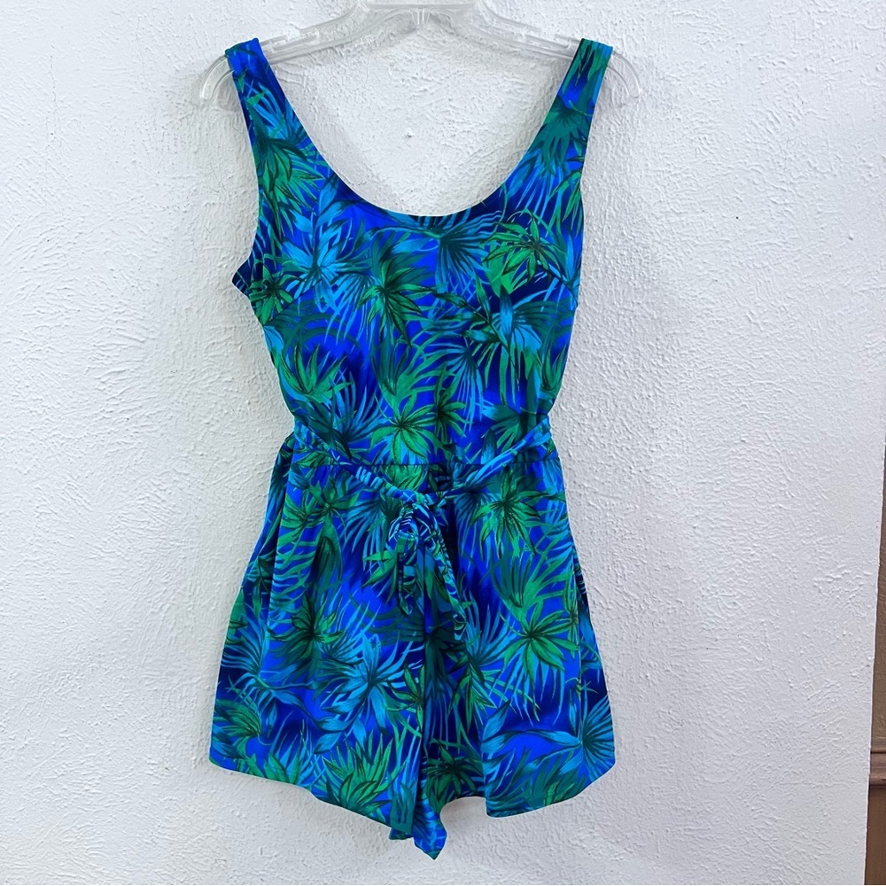Blair retro blue green tropical print one piece swimsuit